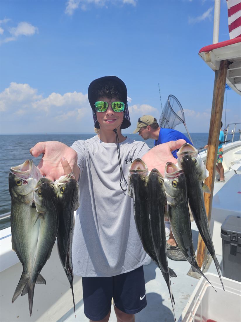 Young angler with black sea bass